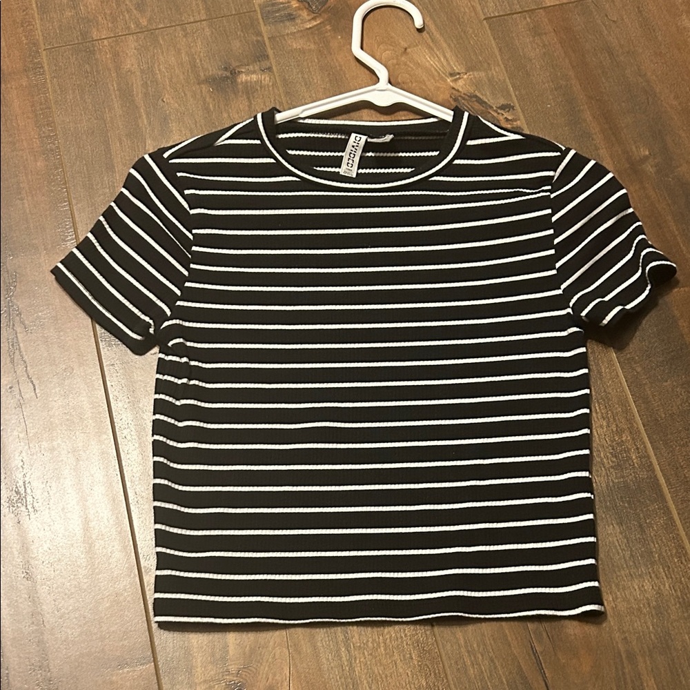 Divided Black and White Striped Crop Top